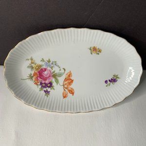 VINTAGE Porcelain Jlmenau Oval Floral Dish German Democratic Republic Germany